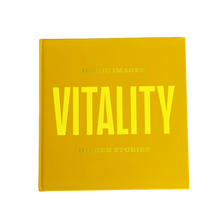 Load image into Gallery viewer, Book titled 'Vitality' with bright yellow text on a gold background