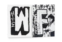 Load image into Gallery viewer, White Fence gang member in front of graffiti wall showing large WF among other tags. This is the book cover inside the slipcase.
